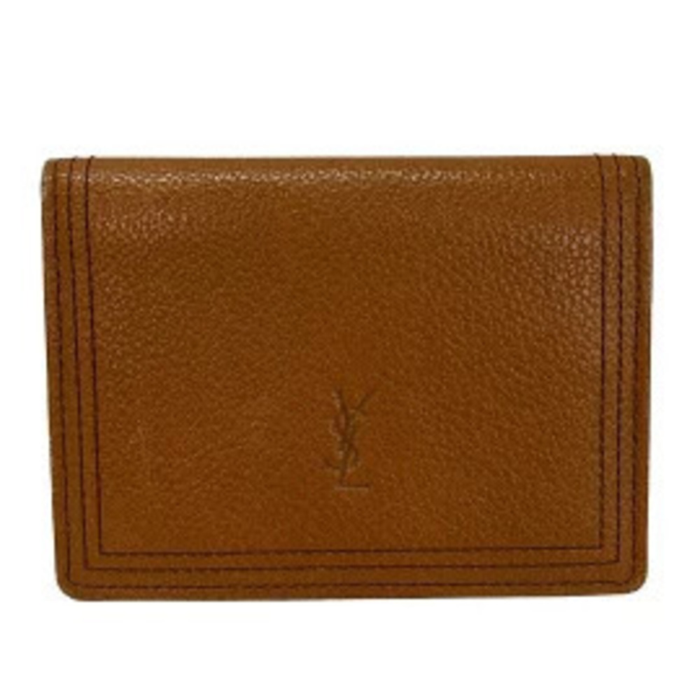 Saint Laurent Yves Card Case Wallet Brown Leather